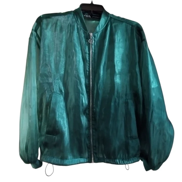 TEMPORARY PRICE REDUCTION EUC Zara Green sheer bomber style jacket Size XS - Picture 4 of 6